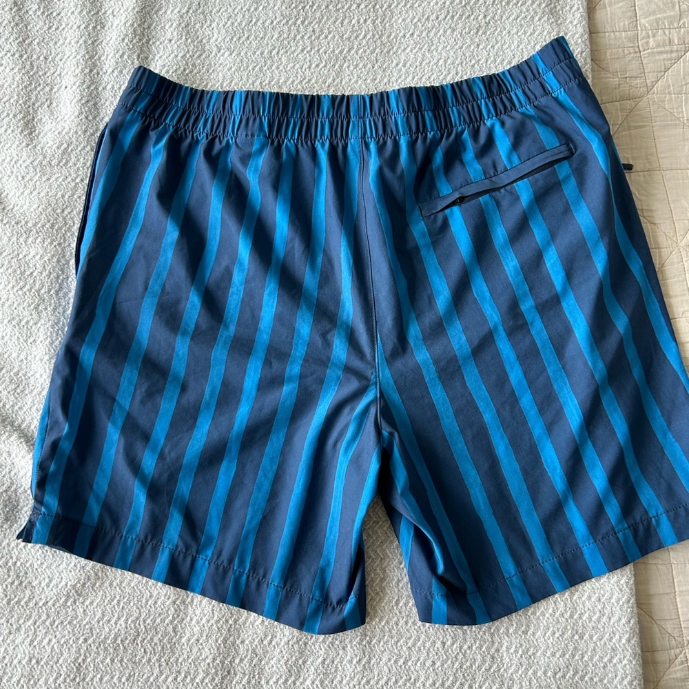 Blue striped casual shorts with drawstring. Banana Republic
